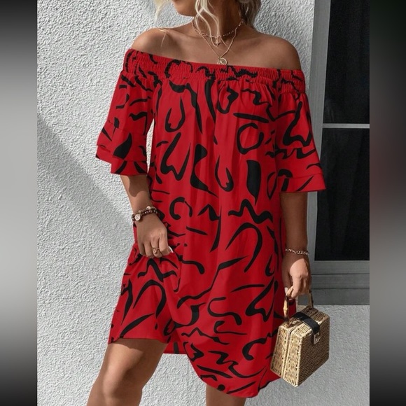 Boho plus size off shoulder flounce sleeve dress - Picture 11 of 12